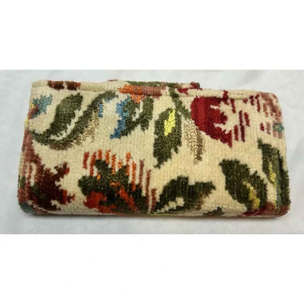 VTG NOS Needlepoint Tapestry Trifold Clutch Wallet Boho Cottagecore Floral